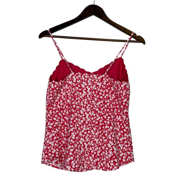 J. Crew Floral Sleeveless Scalloped Neck Back Cami Adjustable Straps Top 0 Red - Picture 15 of 15